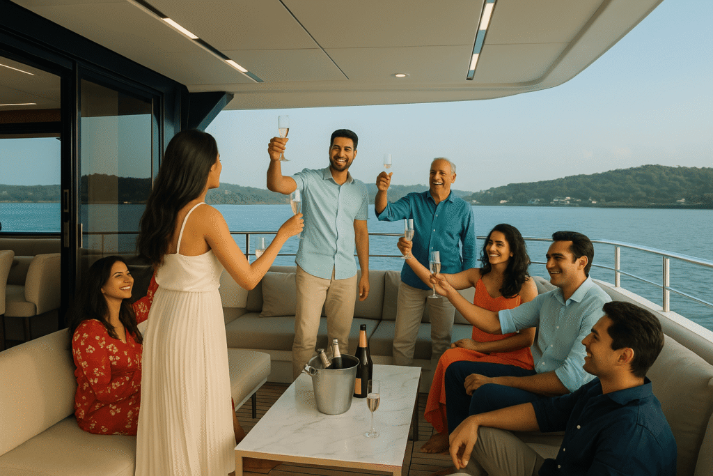 champagne toast on a luxury yacht